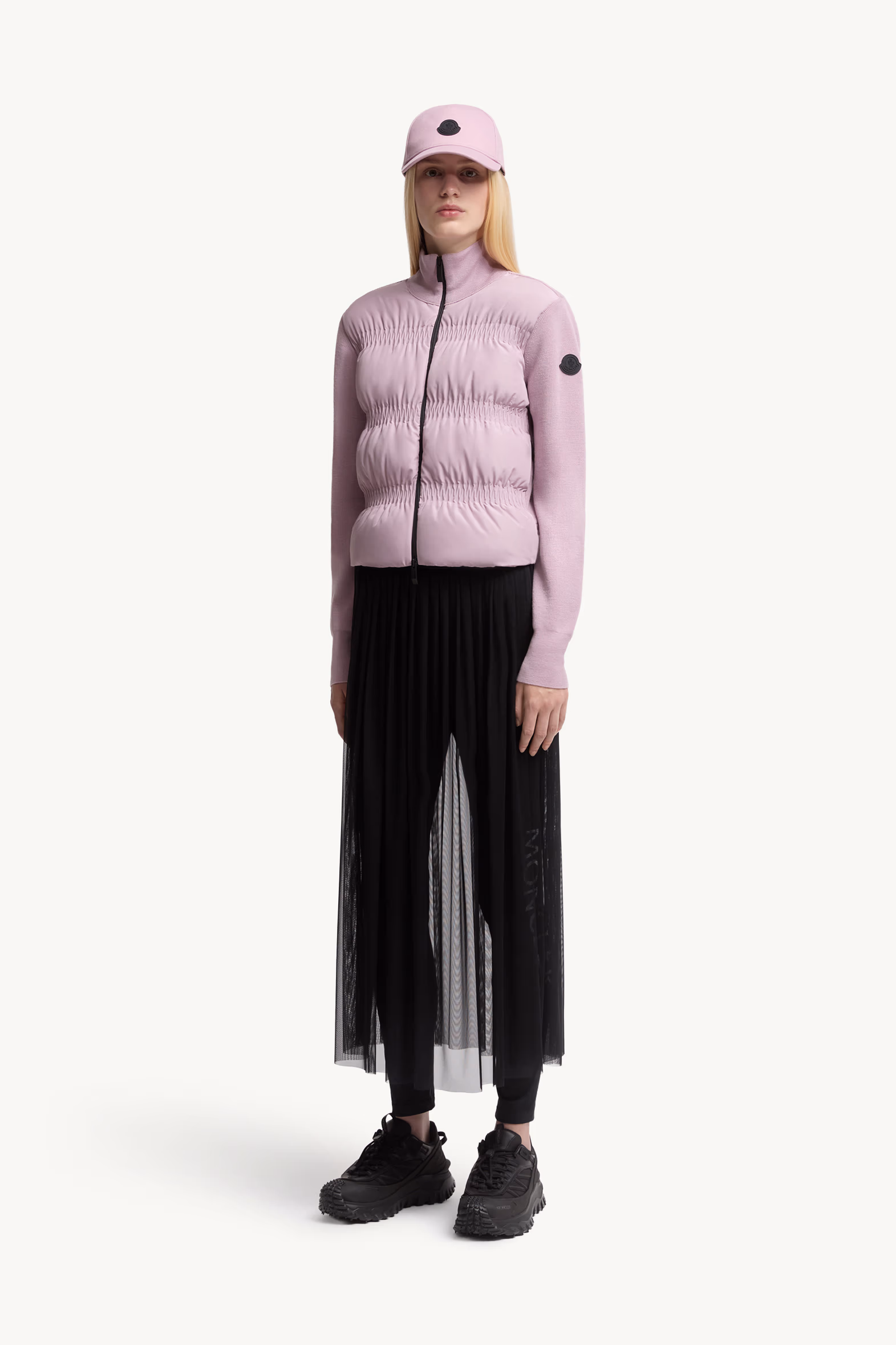 Padded Wool Zip-Up Cardigan Women Dusty Pink Moncler 0